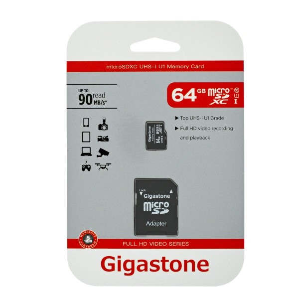 Gigastone MicroSDXC UHS-1 64GB Κάρτα Μνήμης C10 Full HD Video Series με SD Αντάπτορα up to 90 MB/s* 